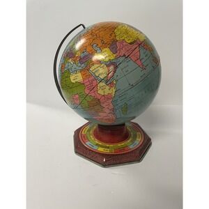 J Chein Antique Tin Litho Metal Globe Seasons Months Zodiac Base Lindbergh Route